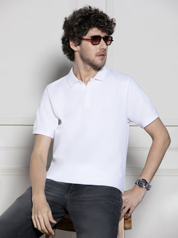 Men's White Polo Collar Casual T-shirt