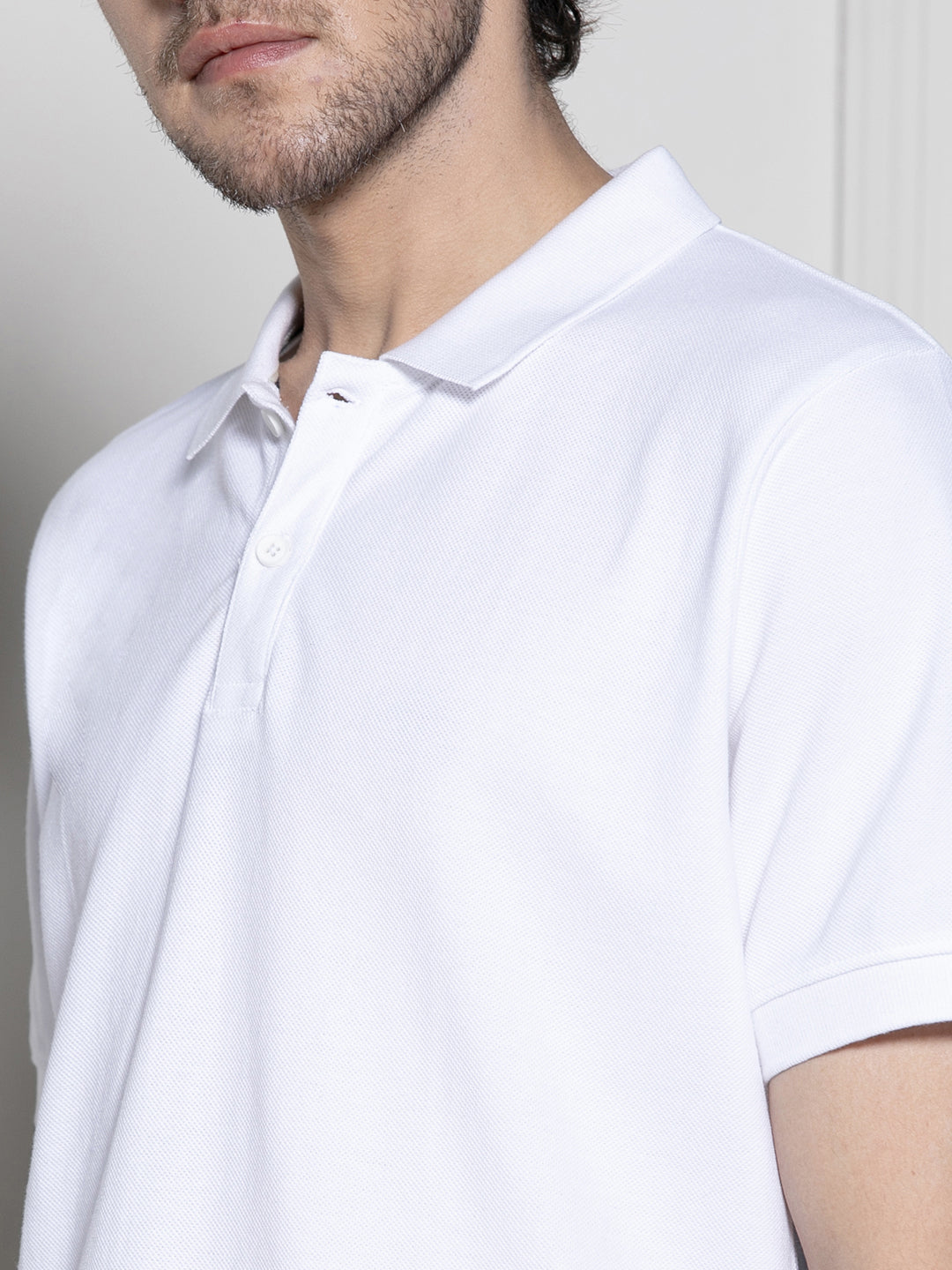 Dennis Lingo Men's White Polo Collar Casual T-shirt