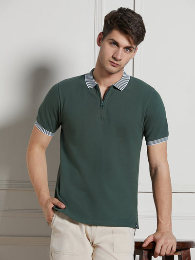 Dennis Lingo Men Green Cotton Regular Fit Polo T-Shirt