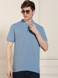 Men's Blue Striped Polo Collar Half Sleeves Casual T-Shirt