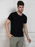 Dennis Lingo Men's Black Henley Neck Solid Regular Fit T-Shirt
