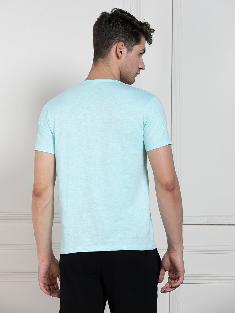 Dennis Lingo Men's Light Blue Henley Neck Solid Regular Fit T-Shirt