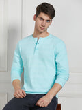 Dennis Lingo Men Light Blue Cotton Regular Fit Textured Henley Neck T-Shirt