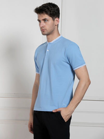 Men's Blue Round Neck Solid Regular Fit T-Shirt