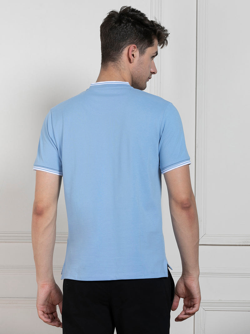 Men's Blue Round Neck Solid Regular Fit T-Shirt