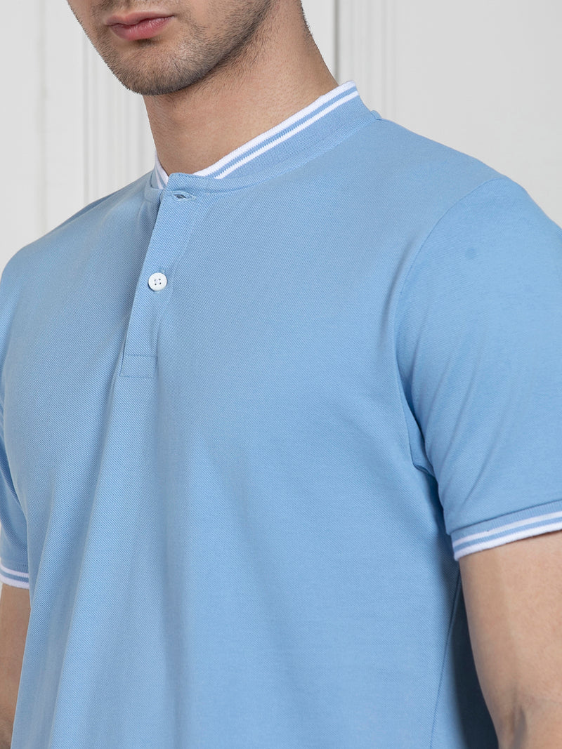 Men's Blue Round Neck Solid Regular Fit T-Shirt