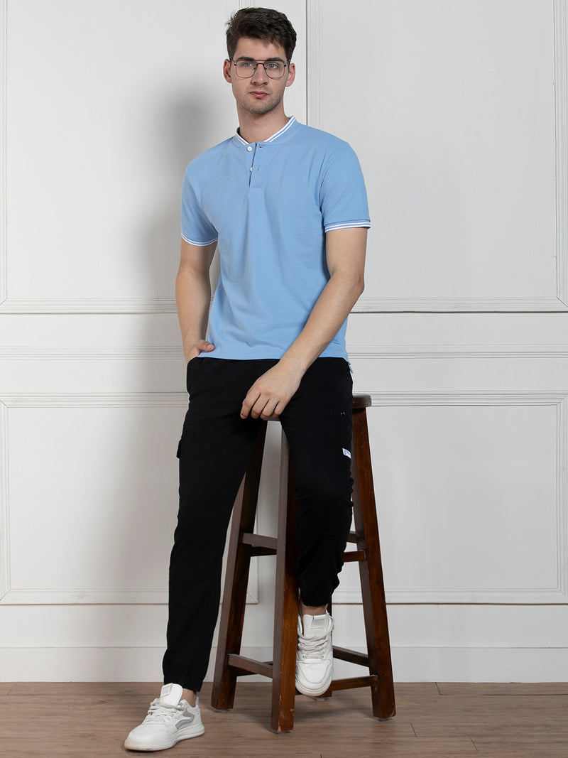 Men's Blue Round Neck Solid Regular Fit T-Shirt