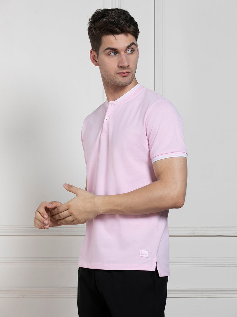 Men's Pink Round Neck Solid Regular Fit T-Shirt