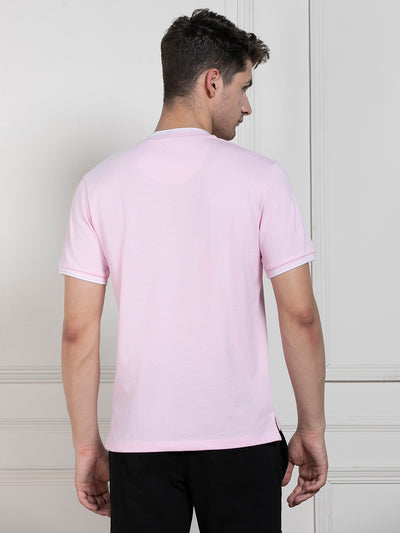 Men's Pink Round Neck Solid Regular Fit T-Shirt