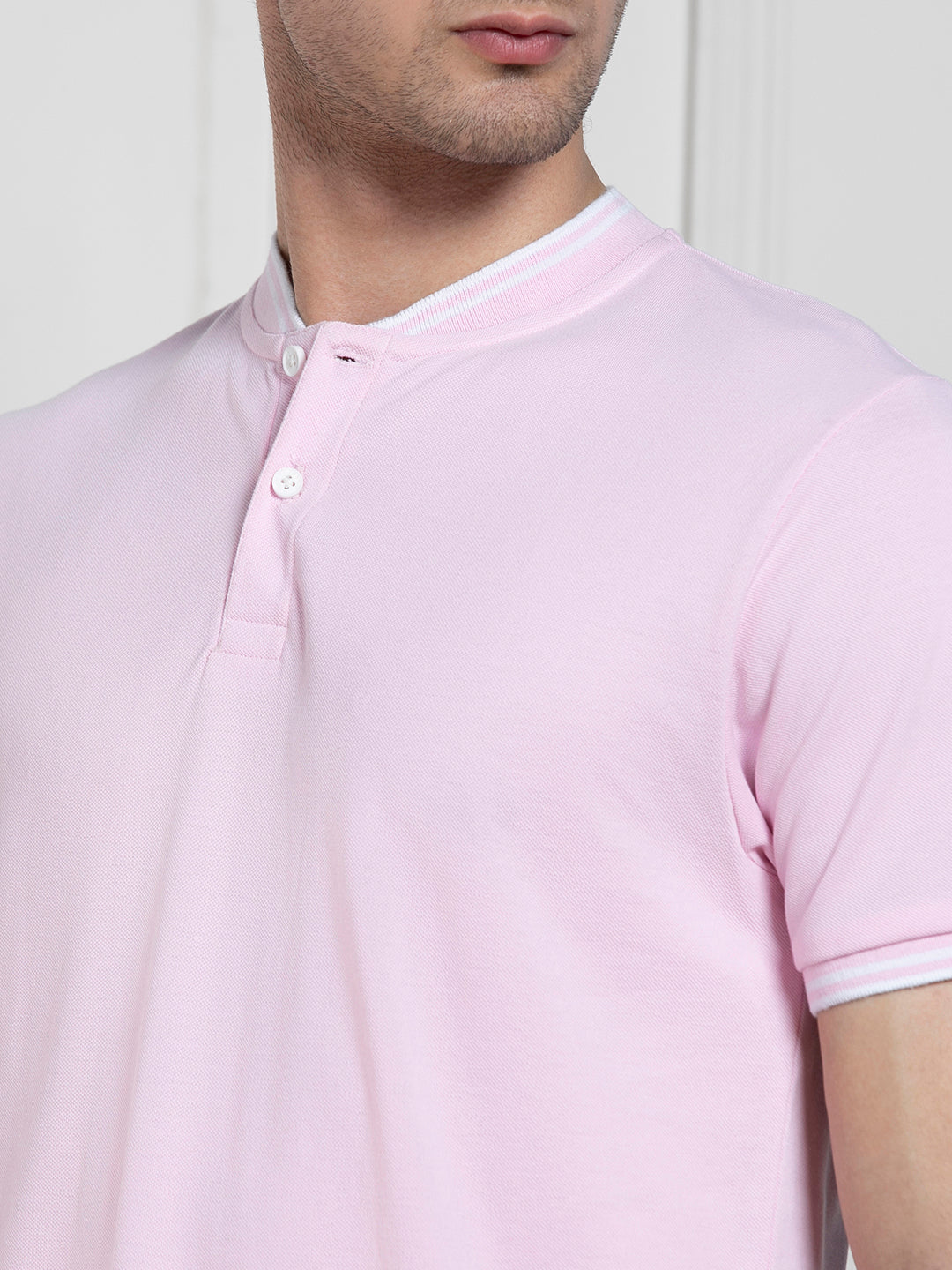 Men's Pink Round Neck Solid Regular Fit T-Shirt