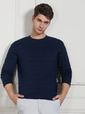 Dennis Lingo Men Navy Cotton Regular Fit Textured Round Neck T-Shirt