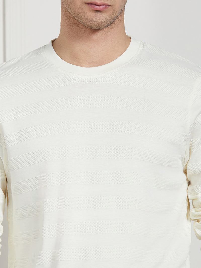 Dennis Lingo Men's Off-White Round neck Solid Cotton T-Shirt