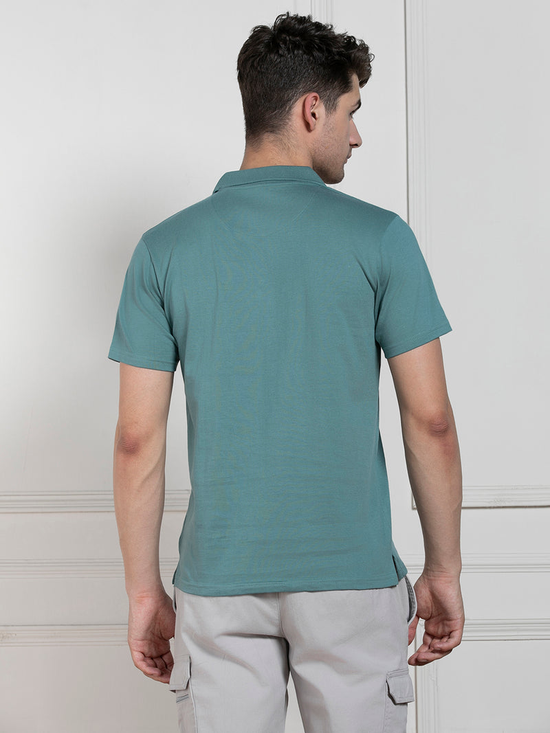 Dennis Lingo Men's Green Polo Collar Solid Regular Fit T-Shirt