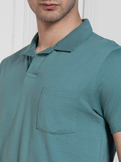Dennis Lingo Men's Green Polo Collar Solid Regular Fit T-Shirt