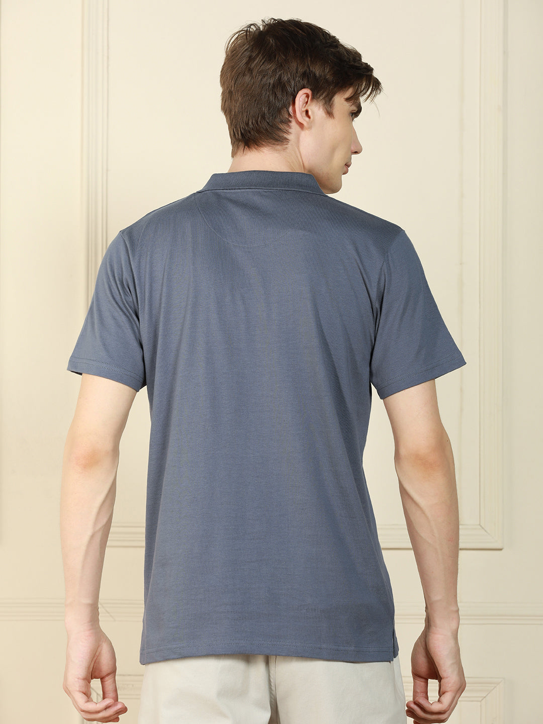 Dennis Lingo Men's Grey Polo Collar Solid Cotton T-Shirt