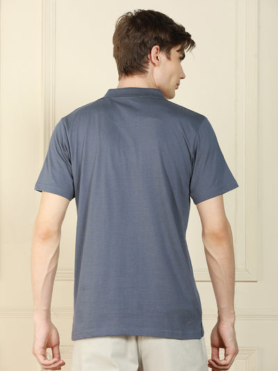 Dennis Lingo Men's Grey Polo Collar Solid Cotton T-Shirt