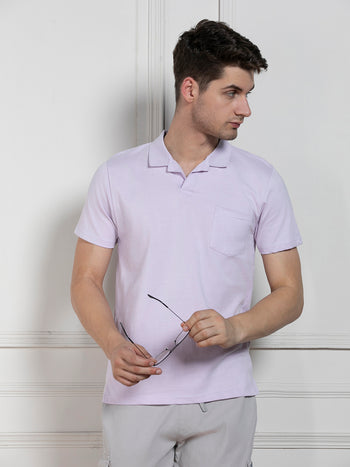 Men's Lavender Polo Collar Solid Regular Fit T-Shirt