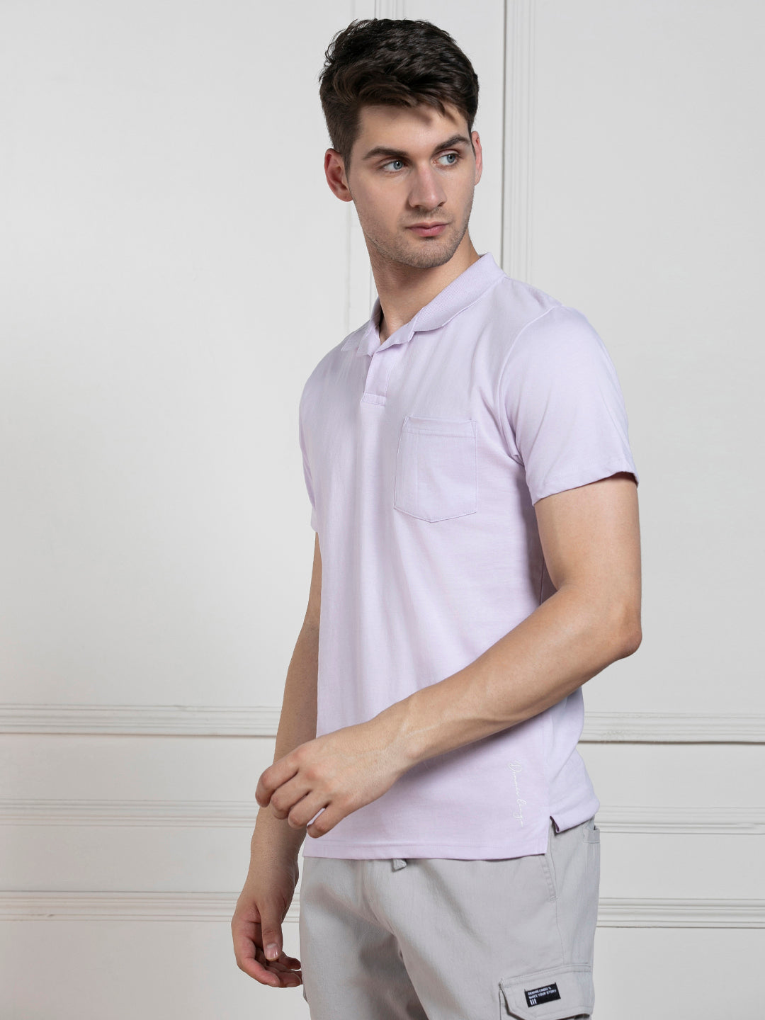 Dennis Lingo Men's Lavender Polo Collar Solid Regular Fit T-Shirt