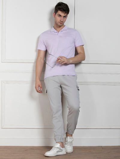 Dennis Lingo Men's Lavender Polo Collar Solid Regular Fit T-Shirt