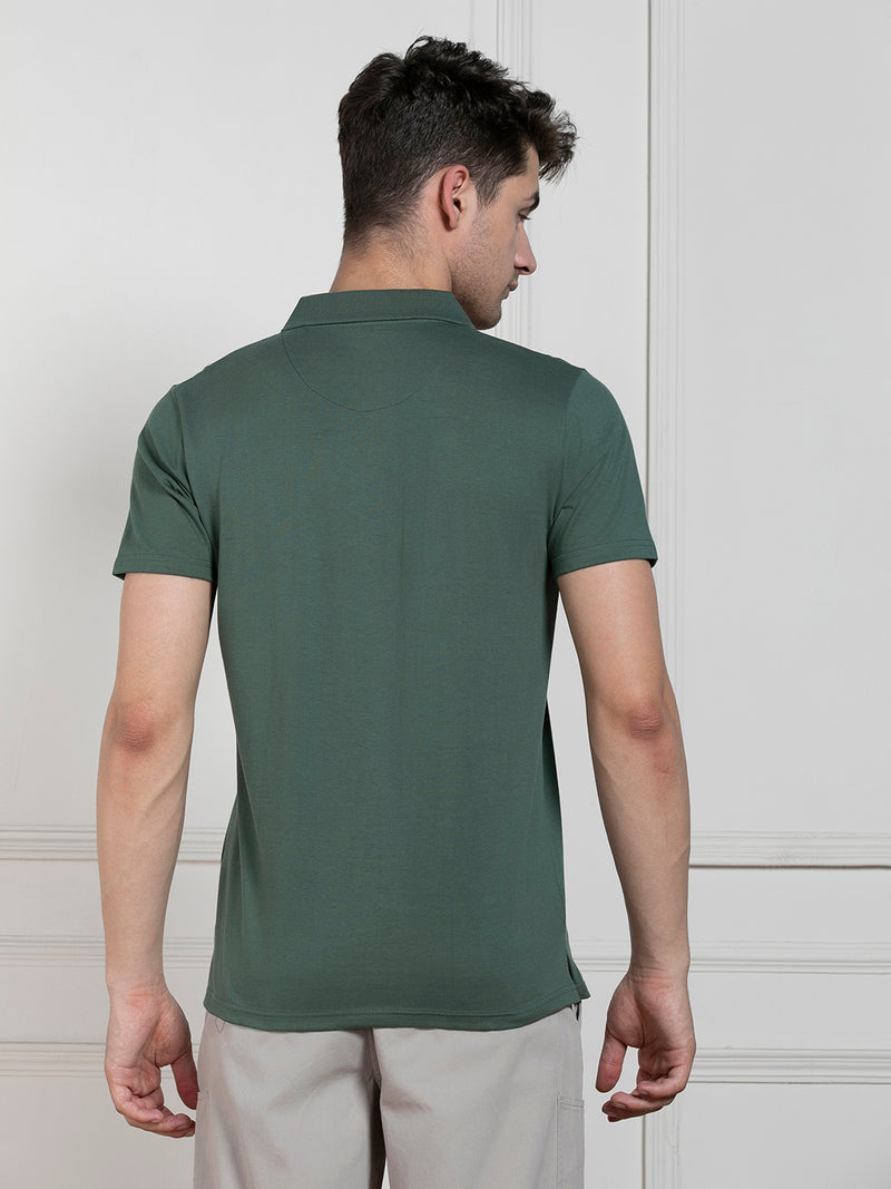 Dennis Lingo Men's Olive Polo Collar Solid Regular Fit T-Shirt