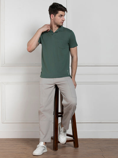 Dennis Lingo Men's Olive Polo Collar Solid Regular Fit T-Shirt