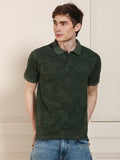 Dennis Lingo Men Green Printed  Polo Collar Half Sleeves Casual T-Shirt