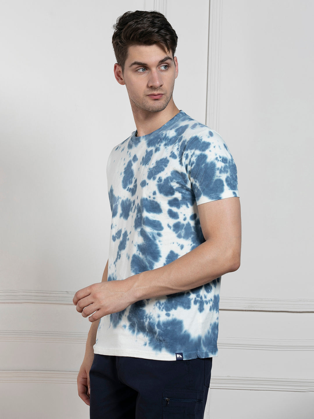 Men's Navy Round Neck Dyed Regular Fit T-Shirt