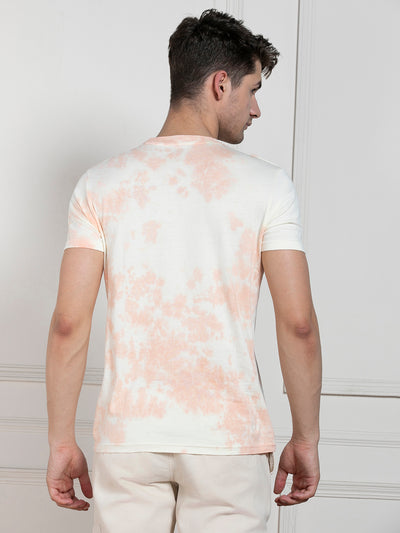 Men's Peach Round Neck Dyed Regular Fit T-Shirt