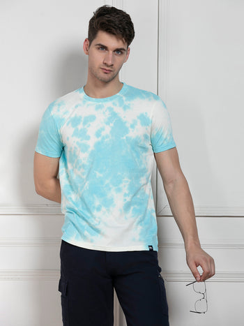 Men's Blue Round Neck Dyed Regular Fit T-Shirt