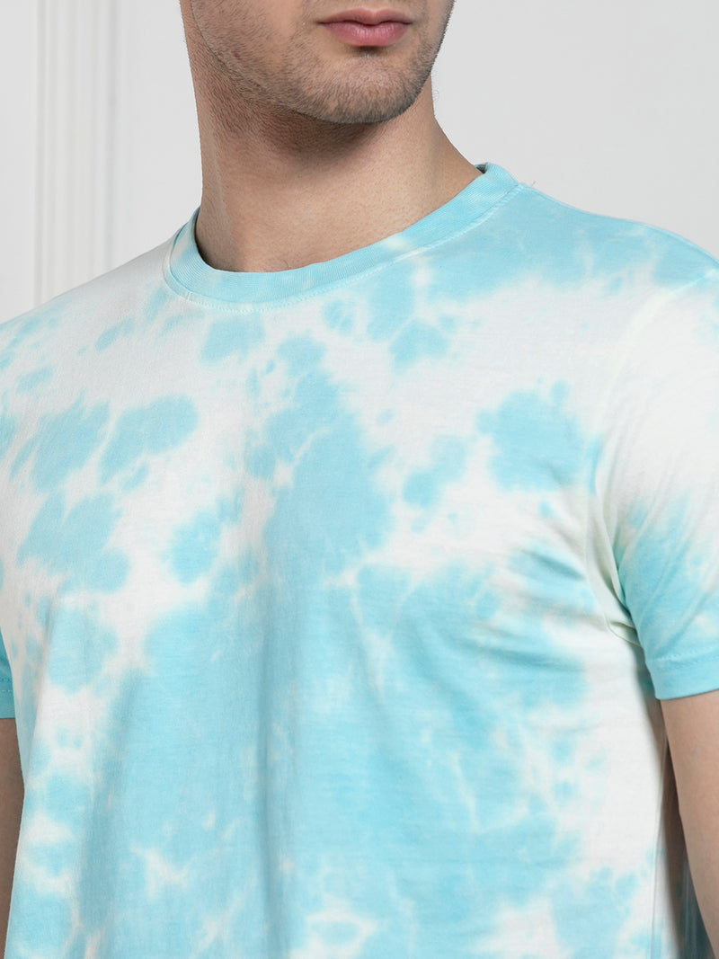 Dennis Lingo Men's Blue Round Neck Dyed Regular Fit T-Shirt