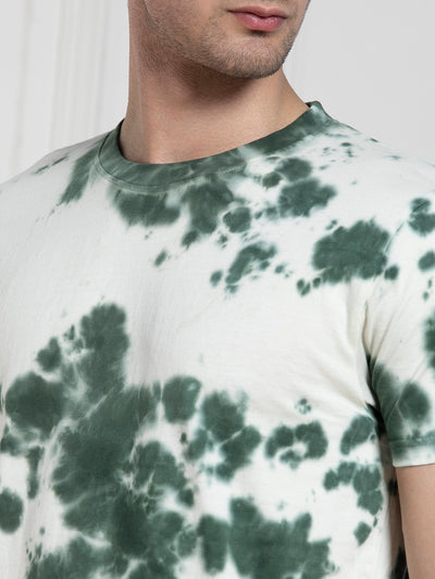 Men's Olive Round Neck Dyed Regular Fit T-Shirt