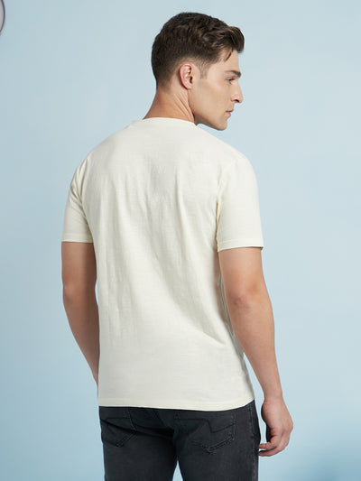 Men Off White Solid Round Neck Half Sleeves Regular Fit T-Shirt