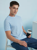 Men Sky Blue Solid Textured Round Neck Half Sleeves Regular Fit T-Shirt