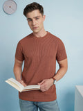 Men Rust Solid Textured Round Neck Half Sleeves Regular Fit T-Shirt