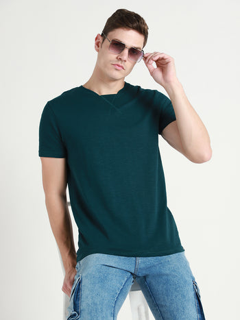 Men's Teal Round Neck Cotton T-Shirt