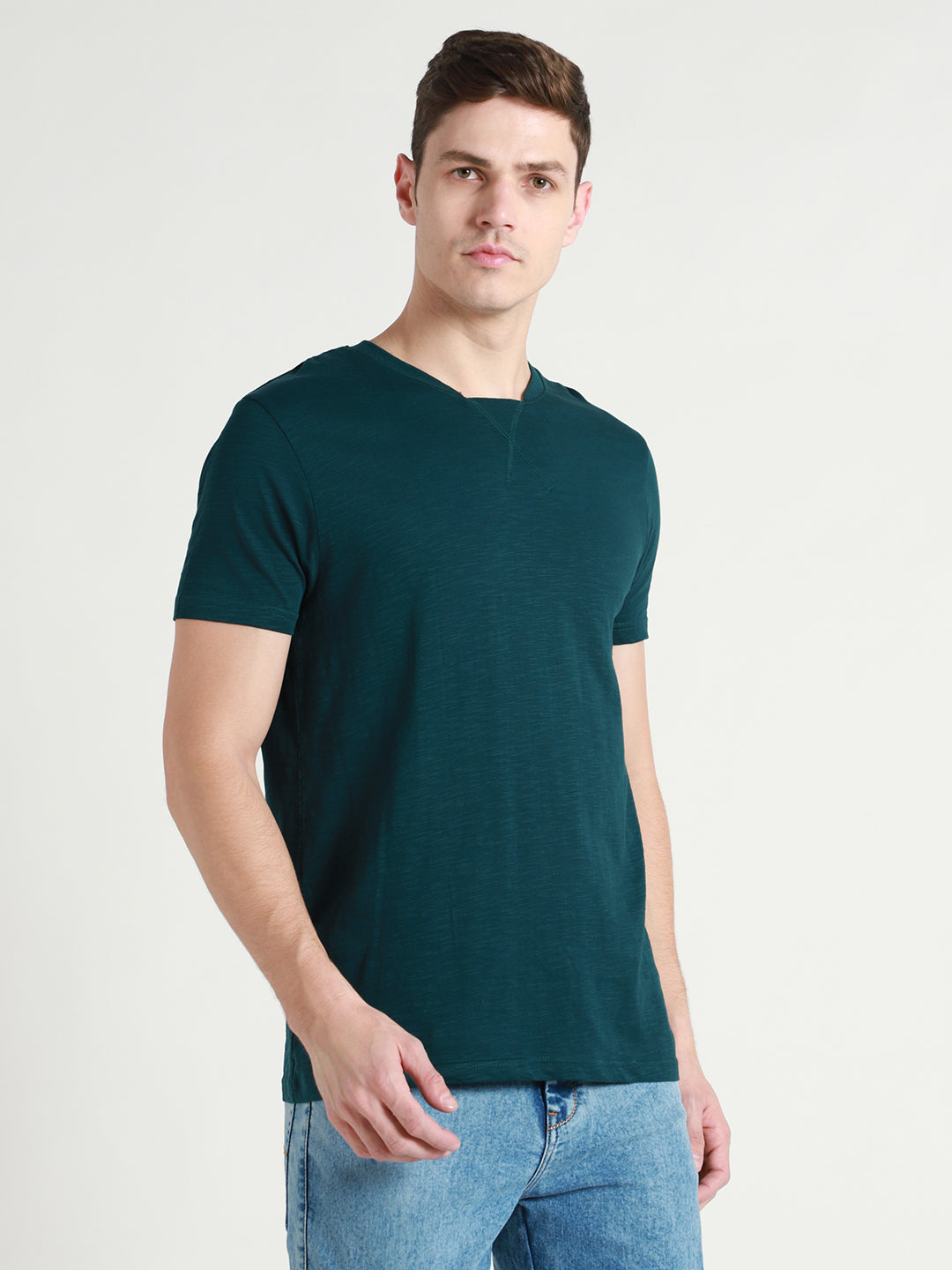 Men's Teal Round Neck Cotton T-Shirt