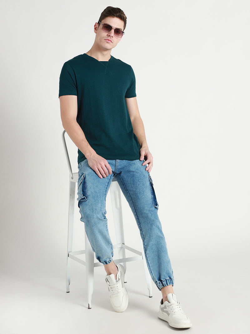 Men's Teal Round Neck Cotton T-Shirt