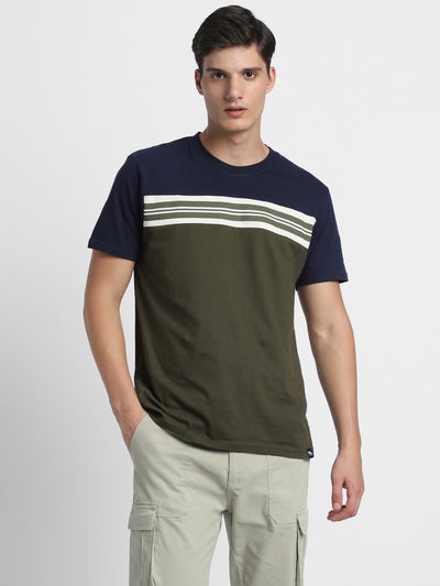 Men's Navy Y/D Stripes Half sleeves Casual T-Shirt