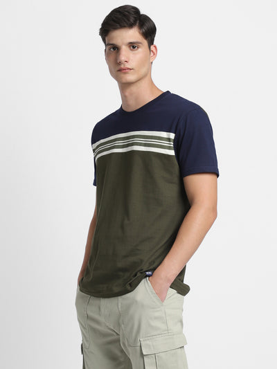 Men's Navy Y/D Stripes Half sleeves Casual T-Shirt