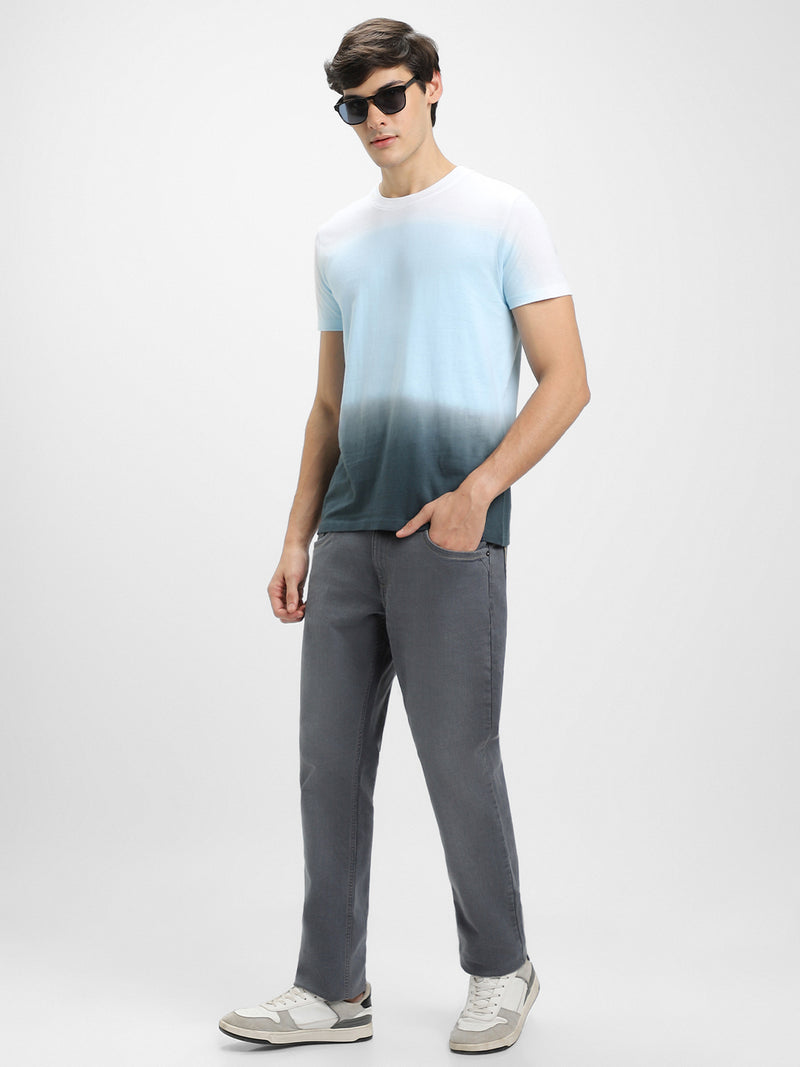 Men's Blue Ombre Half-Sleeves Casual T-Shirt