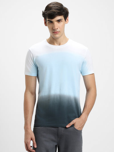 Men's Blue Ombre Half-Sleeves Casual T-Shirt