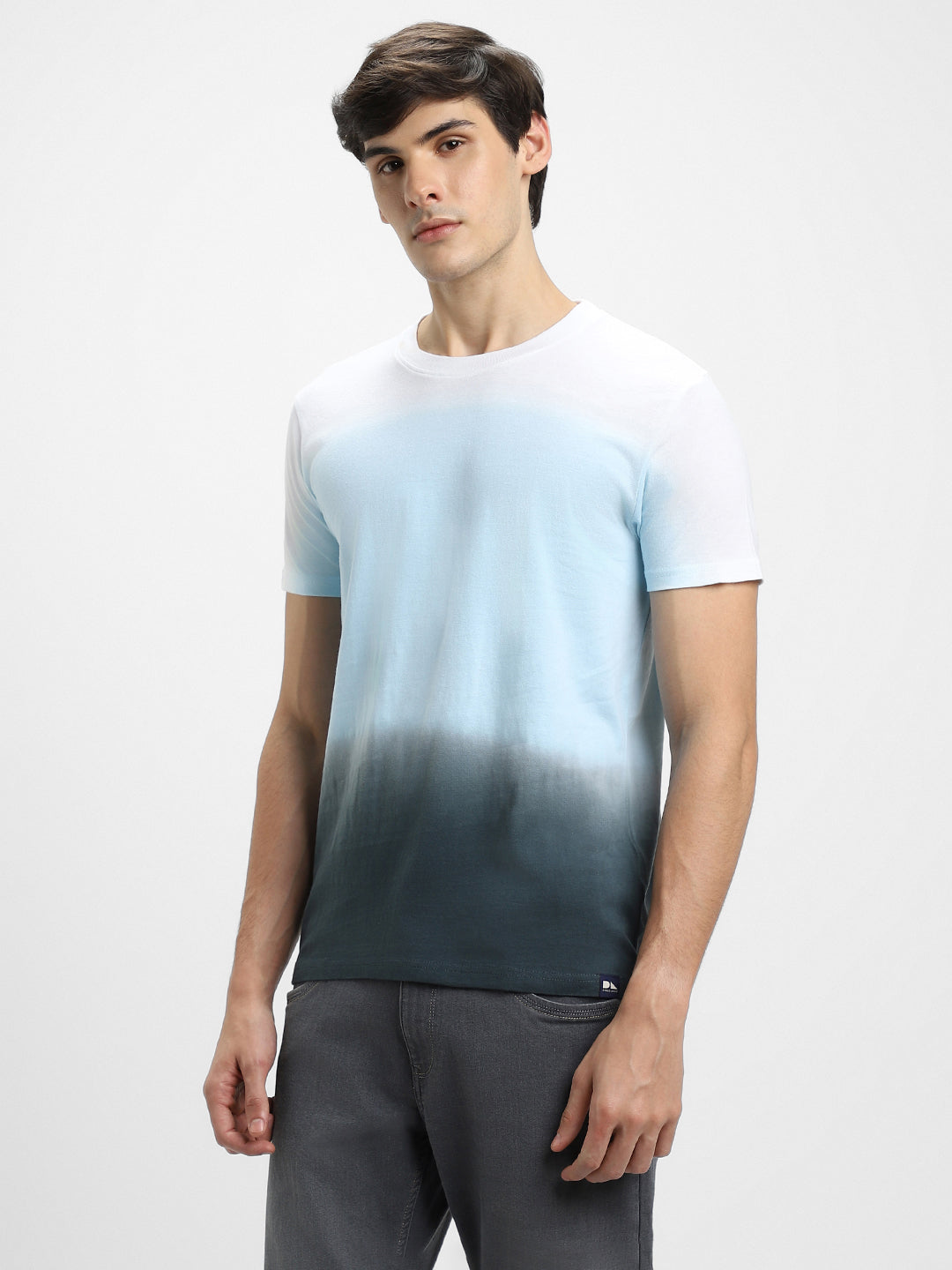 Men's Blue Ombre Half-Sleeves Casual T-Shirt