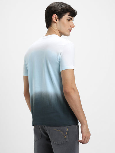 Men's Blue Ombre Half-Sleeves Casual T-Shirt