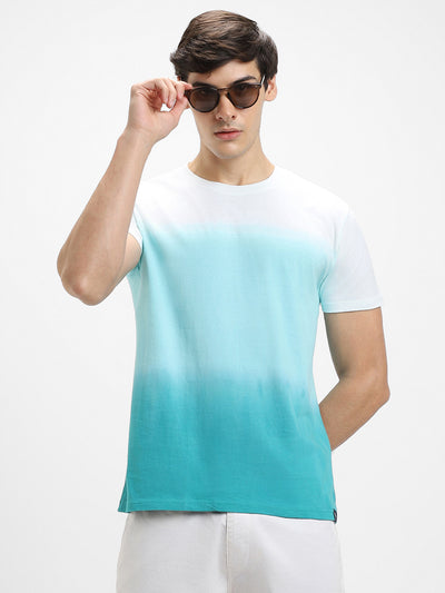 Men's Green Ombre Half-Sleeves Casual T-Shirt