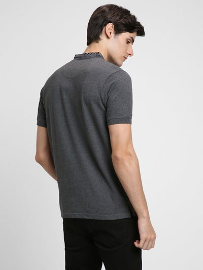 Dennis Lingo Men's Chambray Collar Regular Fit Solid Grey T-Shirts