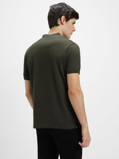Dennis Lingo Men's Chambray Collar Regular Fit Solid Olive T-Shirts