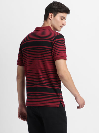 Men's Spread Collar Regular Fit Y/D Stripes Maroon T-shirt