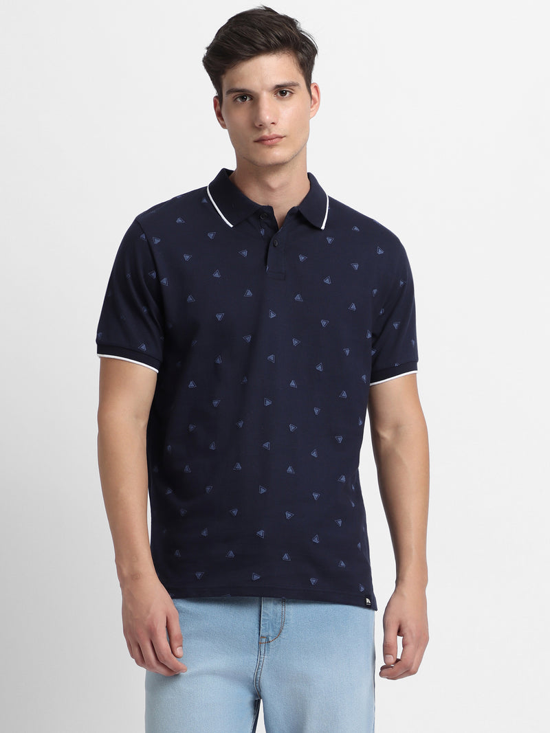 Men's Polo Neck Regular Fit Aop Navy Polo T-Shirt