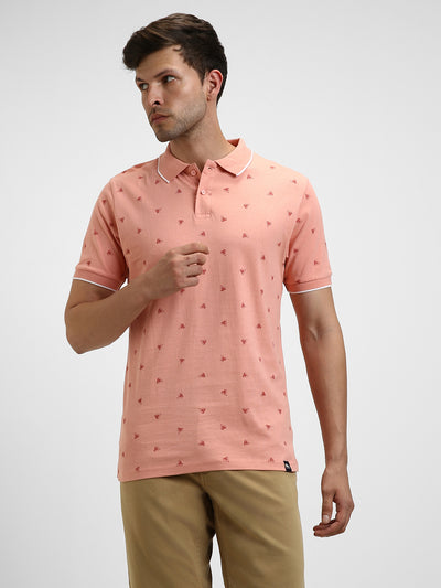 Men's Spread Collar Regular Fit Aop Pink Polo T-Shirt