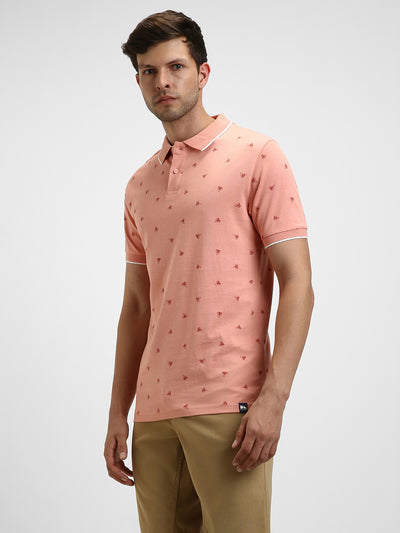 Men's Spread Collar Regular Fit Aop Pink Polo T-Shirt